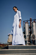Long tiered dress in cotton poplin