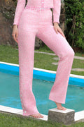 Pink Jacquard Straight Leg Trousers