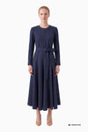 Langes Kleid mit Bindegürtel aus Gabardine