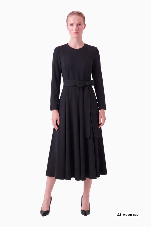 Langes Kleid mit Bindegürtel aus Jersey