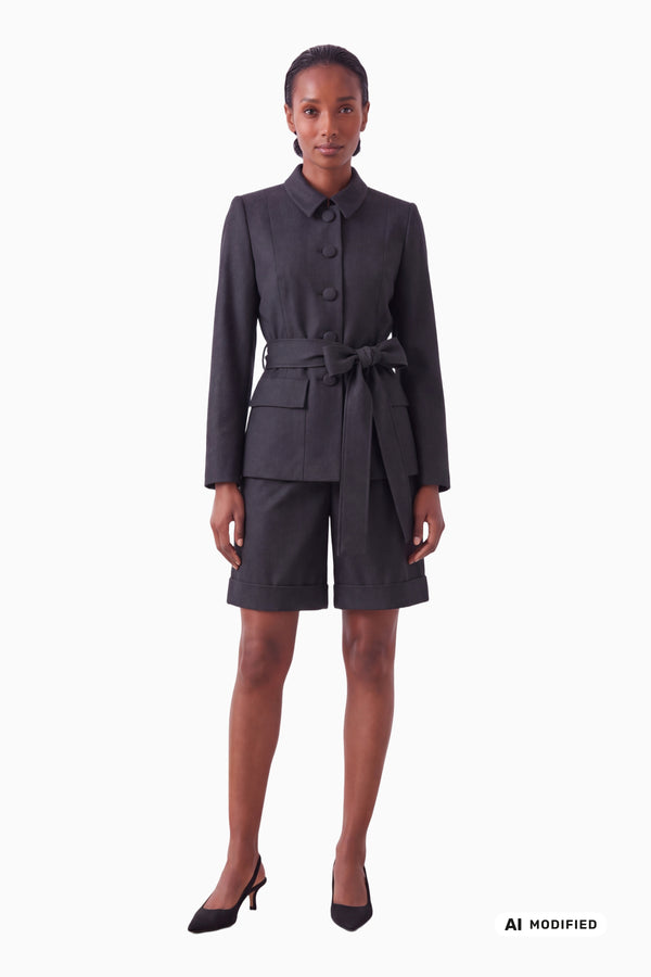 Taillierte Jacke aus Gabardine mit Bindegürtel