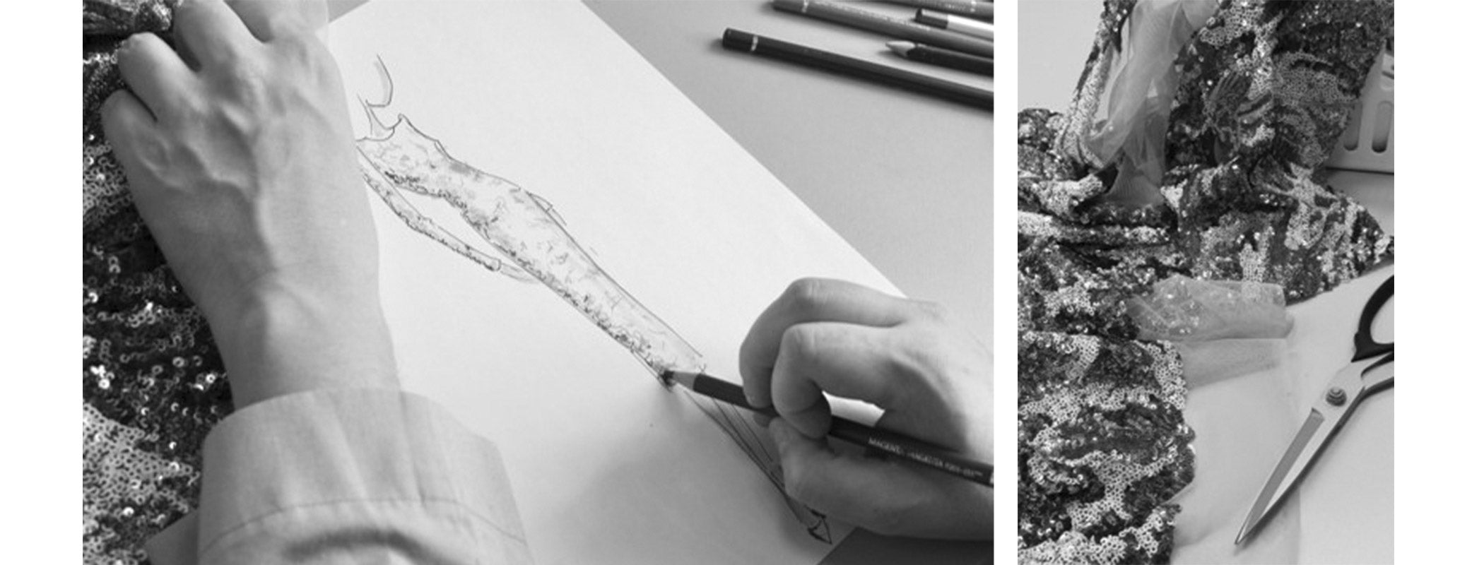 PIO O'KAN Couture Collection Herbst/Winter 2021/22 Making-of Modezeichnung und Stoffauswahl