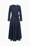 Langes Kleid mit Bindegürtel aus Gabardine