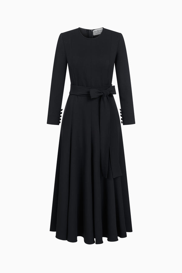 Langes Kleid mit Bindegürtel aus Jersey