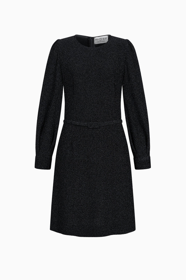 Ausgestelltes Kleid mit Gürtel und Statementärmeln aus Fancy Jersey