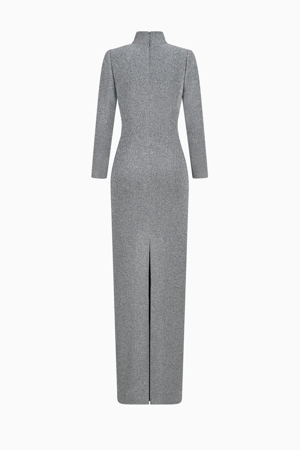 Langes Kleid mit Stehkragen aus Fancy Jersey