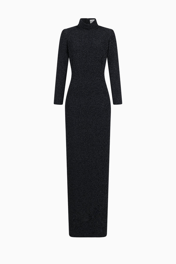 Langes Kleid mit Stehkragen aus Fancy Jersey