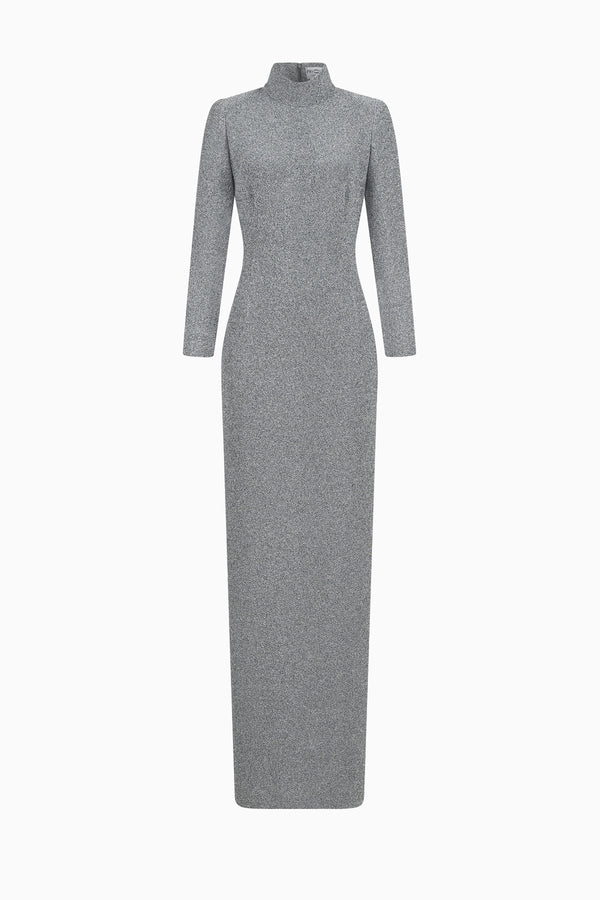Langes Kleid mit Stehkragen aus Fancy Jersey