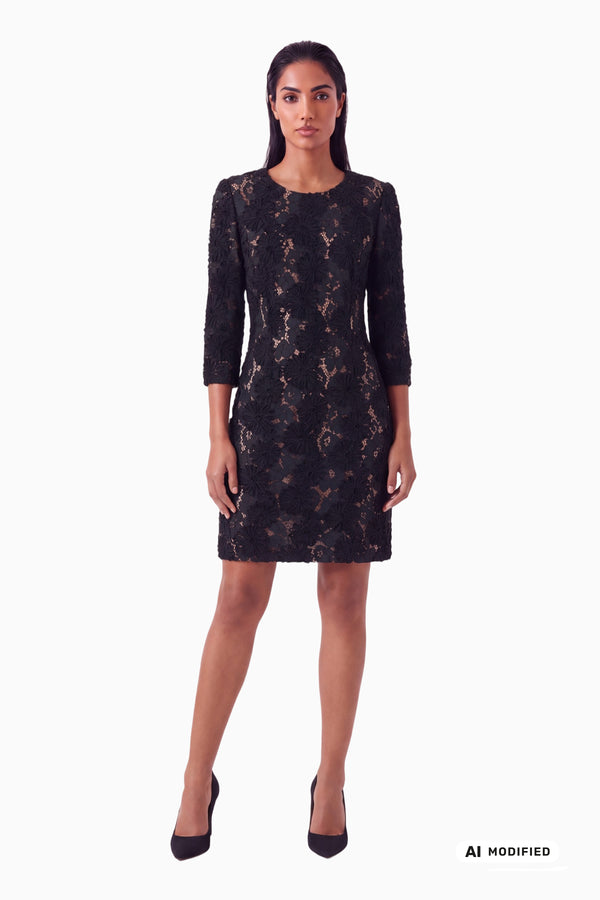 Ausgestelltes Kleid mit 3/4 Ärmel aus Spitze