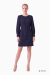 Ausgestelltes Kleid mit Gürtel und Statementärmeln aus Crêpe