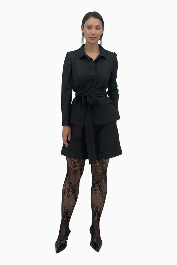 Taillierte Jacke aus Gabardine mit Bindegürtel