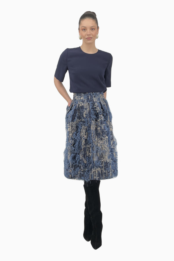 Ausgestellter Rock aus Fancy Jeans mit Eingrifftaschen