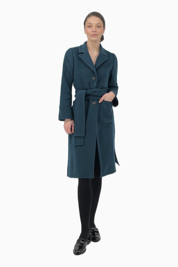 Langer Mantel mit Bindegürtel aus Woll-Cashmere