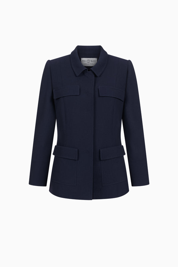 Hüftlange Jacke aus Wollcrêpe