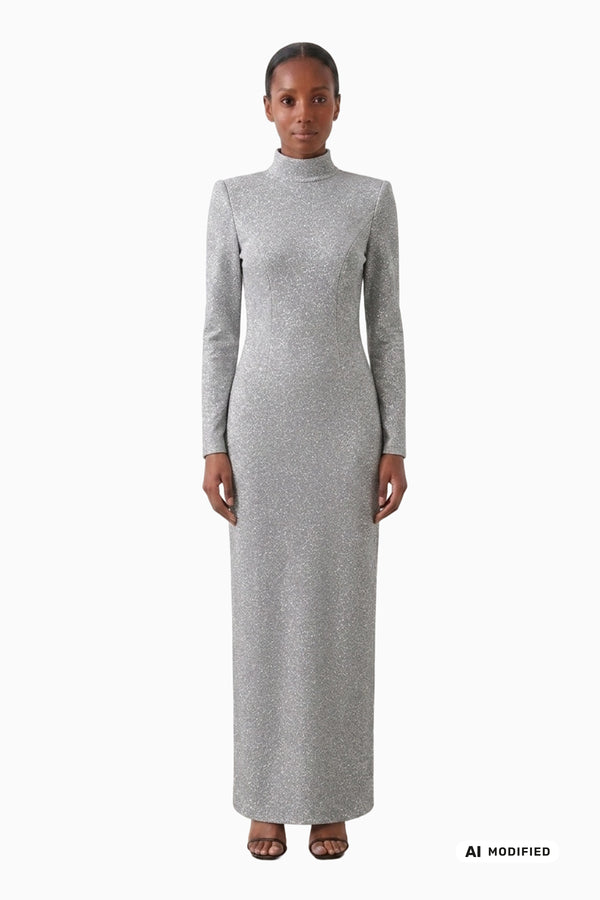 Langes Kleid mit Stehkragen aus Fancy Jersey