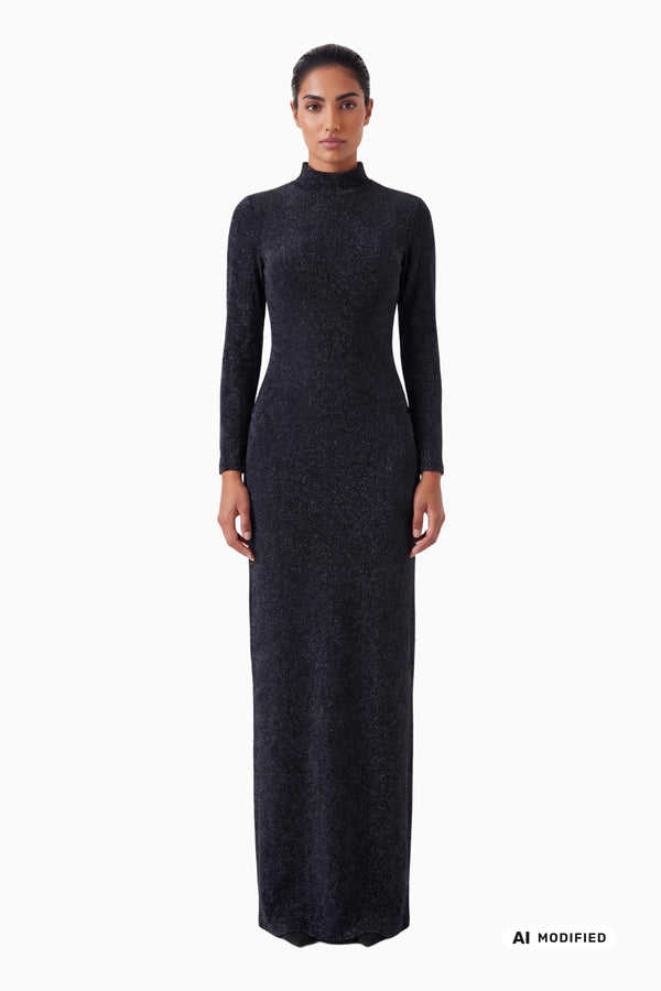 Langes Kleid mit Stehkragen aus Fancy Jersey