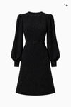 Ausgestelltes Kleid mit Gürtel und Statementärmeln aus Fancy Jersey