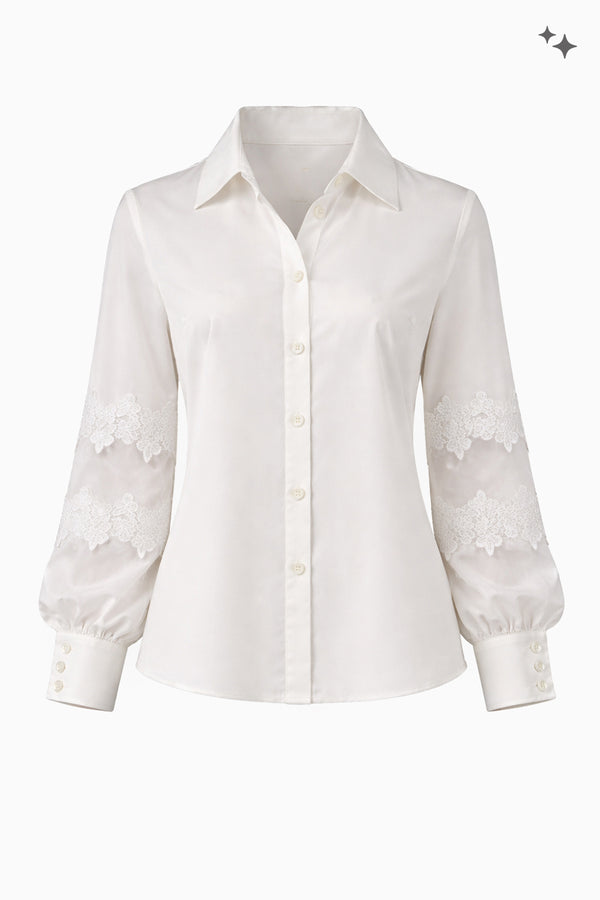 Leichte Bluse aus Baumwoll-Popeline mit bestickten Ärmeln