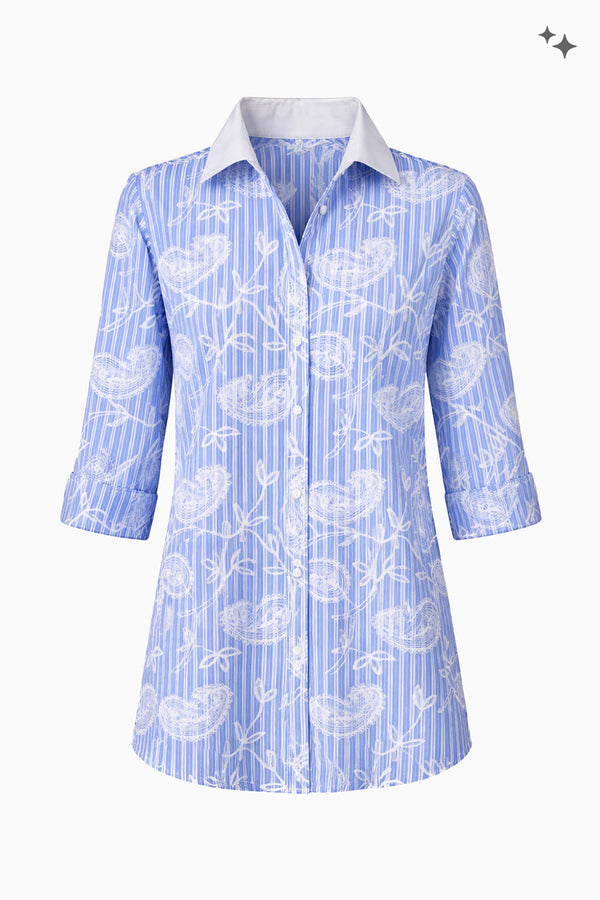 Bluse aus Baumwoll-Popeline mit besticktem Streifenmuster