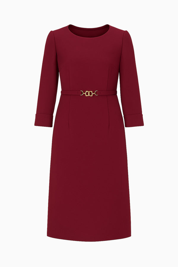 Ausgestelltes Kleid aus Wollcrêpe mit Gürtelschnalle