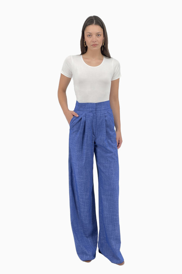 Weite Bundfaltenhose in Jeans Optik