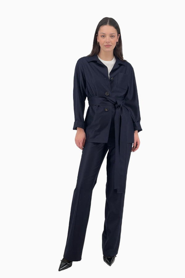 Leichte Blouson-Jacke aus Flanell mit Bindegürtel