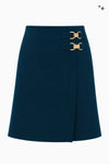 Short wool-crêpe skirt with buckle details