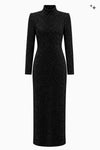 Langes Kleid mit Stehkragen aus Fancy Jersey