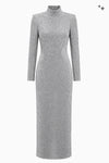 Langes Kleid mit Stehkragen aus Fancy Jersey