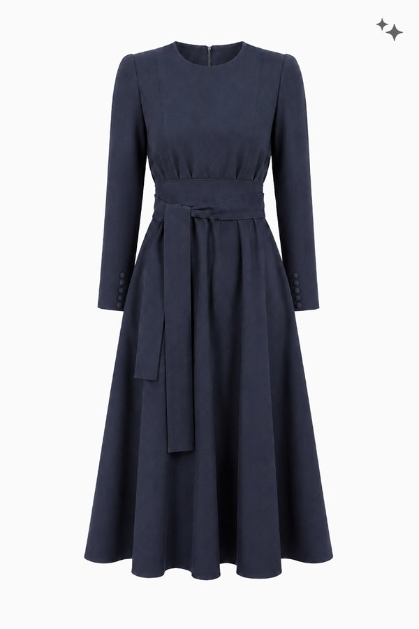 Langes Kleid mit Bindegürtel aus Gabardine