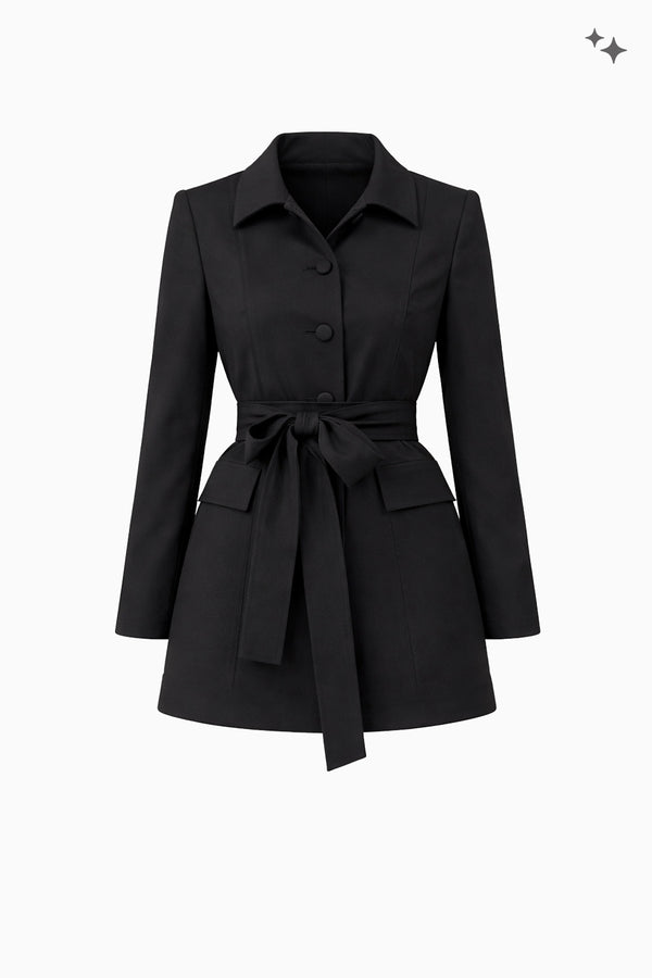 Taillierte Jacke aus Gabardine mit Bindegürtel