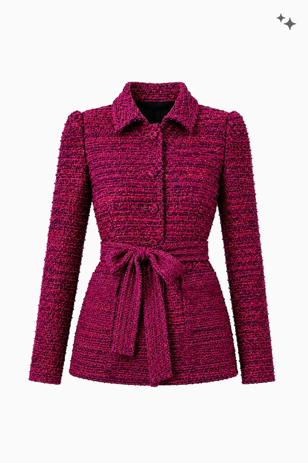 Hüftlange Jacke aus Tweed mit Bindegürtel