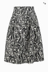 Weiter Rock mit hohem Bund in schwarz-weißem Jacquard Muster
