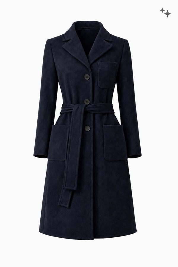 Langer Mantel mit Bindegürtel aus Woll-Cashmere