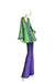 PIO O'KAN Couture Schwere Jacke aus grün-blauem Jaquard mit Borte aus Perlblümchen