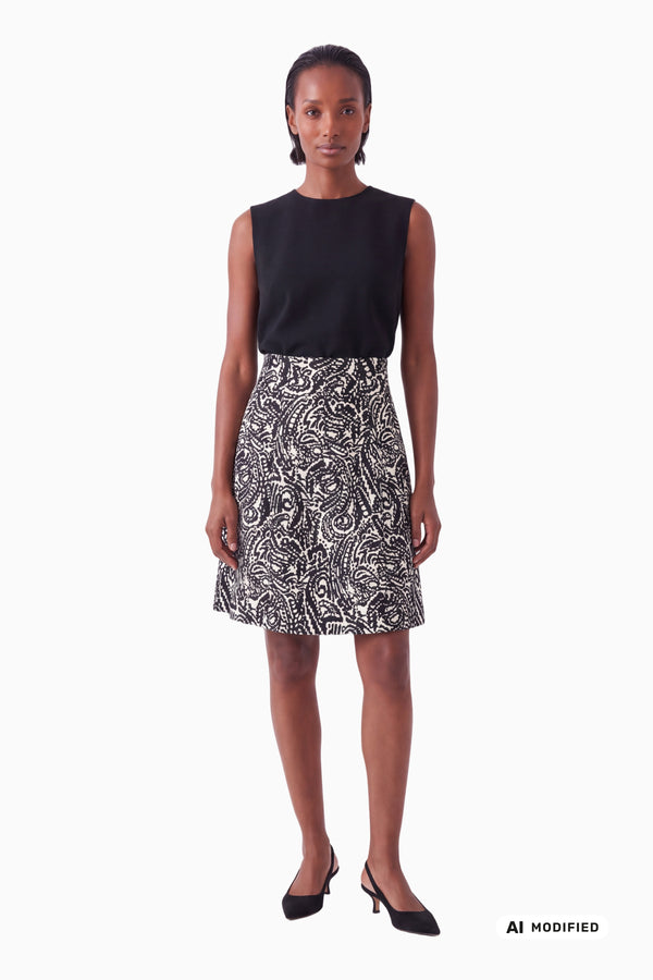 Weiter Rock mit hohem Bund in schwarz-weißem Jacquard Muster