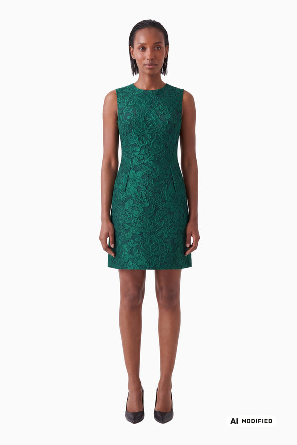 Ausgestelltes Kleid mit Eingrifftaschen aus Jacquard