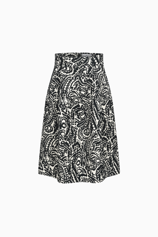 Long skirt with high waist in black and white jacquard pattern