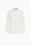 Long-sleeve top with stand-up collar in wool crepe