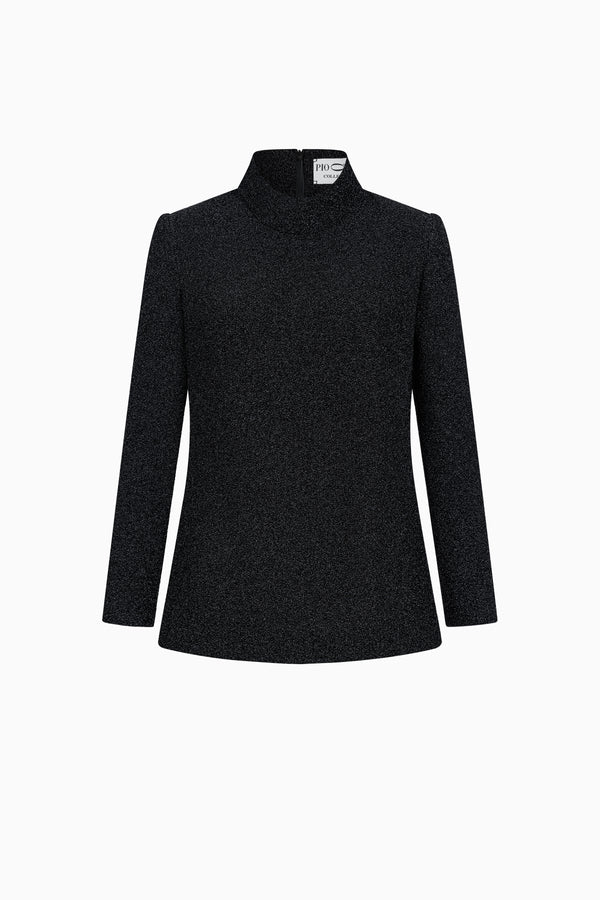 Langarm Oberteil mit Stehkragen aus Fancy Jersey