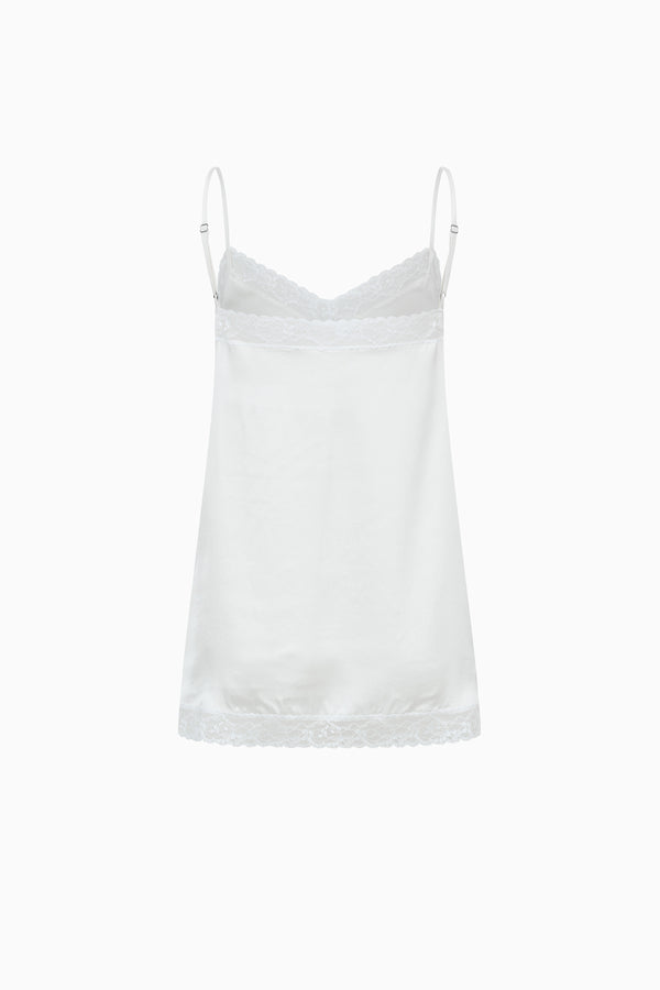 Silk satin top with lace