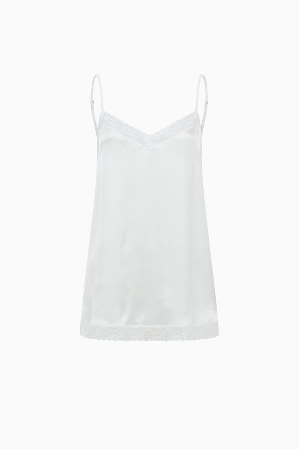 Silk satin top with lace