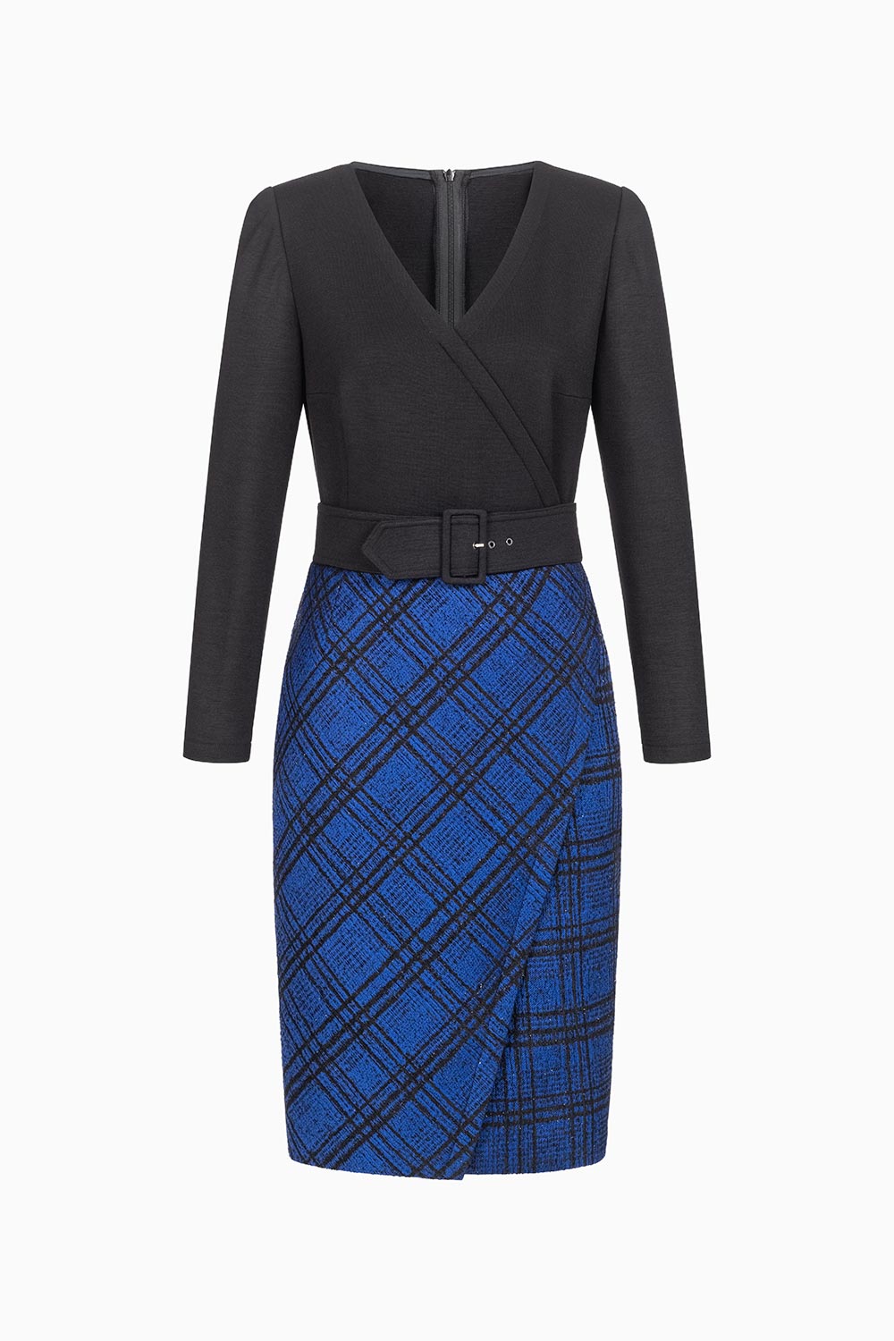 Royal blue plaid pencil skirt top