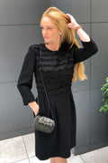 Kleid im Wollcrêpe/Jacquard Mix
